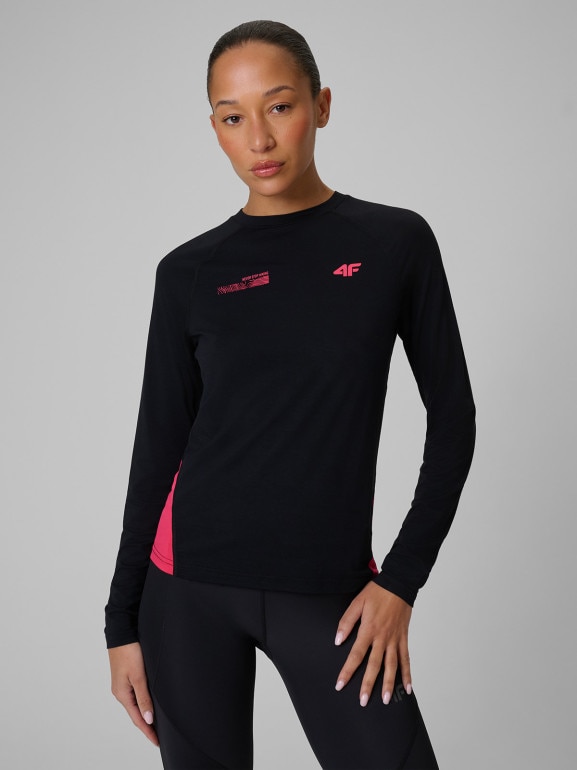 Damski longsleeve trekkingowy 4F 4FRSS26TFLOF624 - czarny