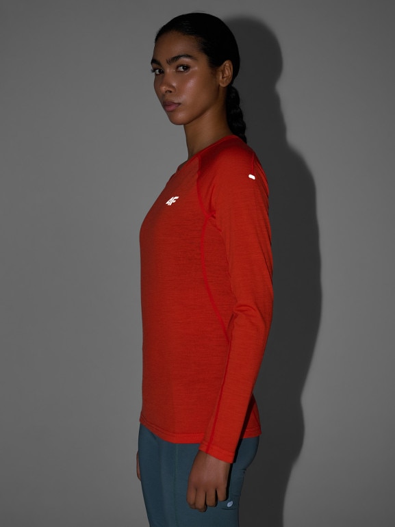 Damski longsleeve trekkingowy 4F 4FWSS26TFLOF495 - pomarańczowy