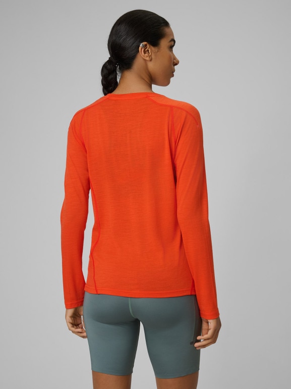 Damski longsleeve trekkingowy 4F 4FWSS26TFLOF495 - pomarańczowy