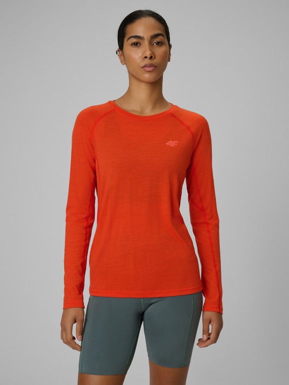 Damski longsleeve trekkingowy 4F 4FWSS26TFLOF495 - pomarańczowy