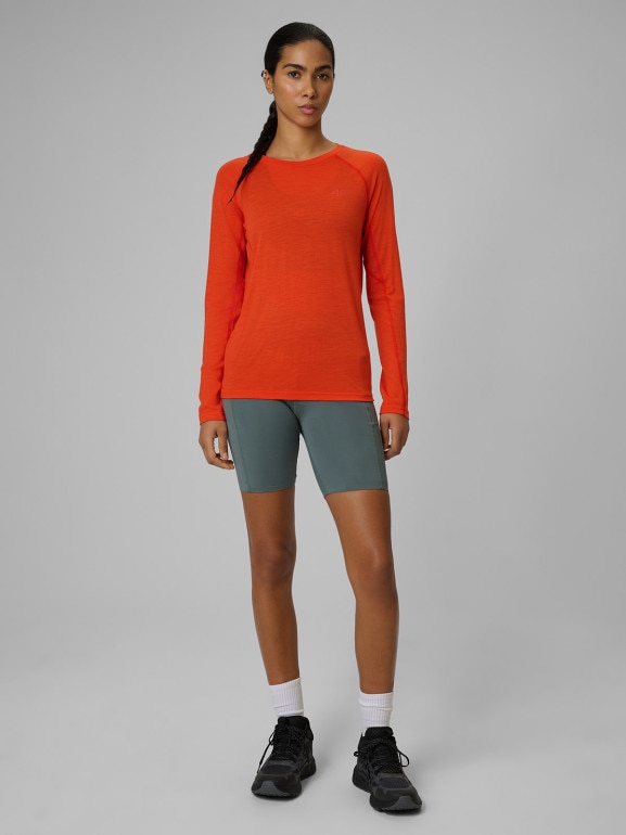 Damski longsleeve trekkingowy 4F 4FWSS26TFLOF495 - pomarańczowy