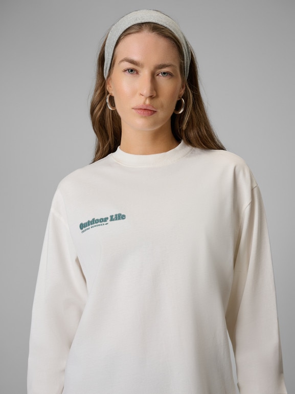 Damski longsleeve z nadrukiem 4F 4FRSS26TSWSF2834 - biały