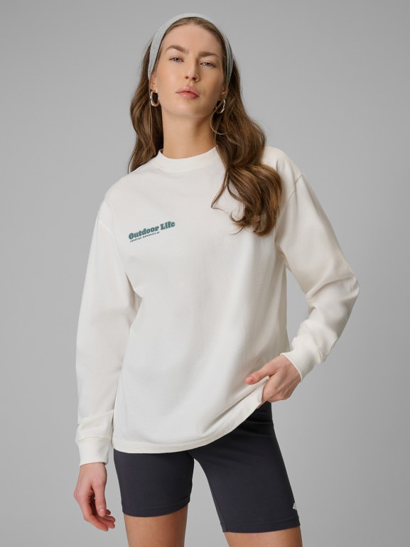 Damski longsleeve z nadrukiem 4F 4FRSS26TSWSF2834 - biały