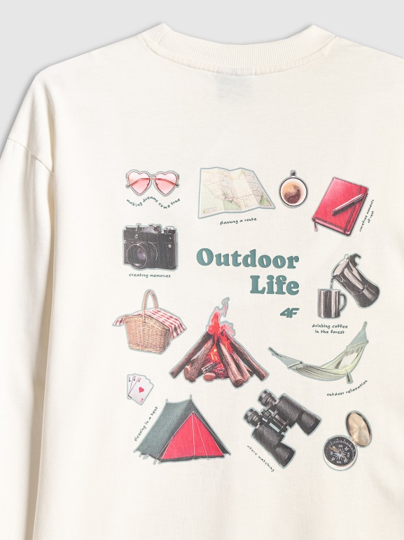 Damski longsleeve z nadrukiem 4F 4FRSS26TSWSF2834 - biały