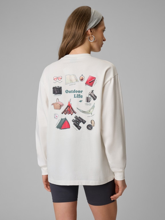 Damski longsleeve z nadrukiem 4F 4FRSS26TSWSF2834 - biały