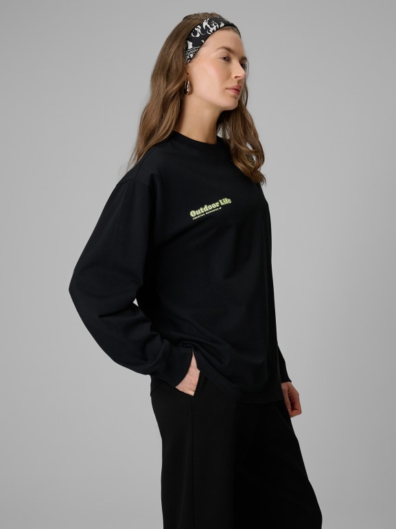 Damski longsleeve z nadrukiem 4F 4FRSS26TSWSF2834 - czarny