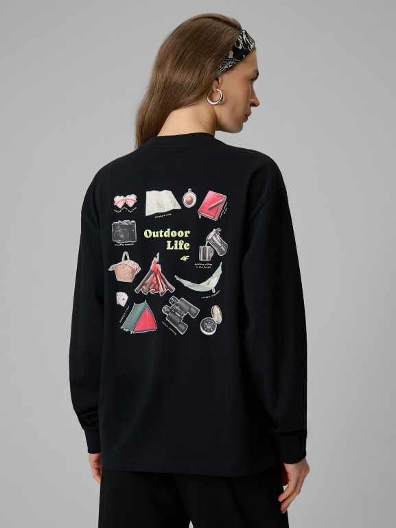 Damski longsleeve z nadrukiem 4F 4FRSS26TSWSF2834 - czarny
