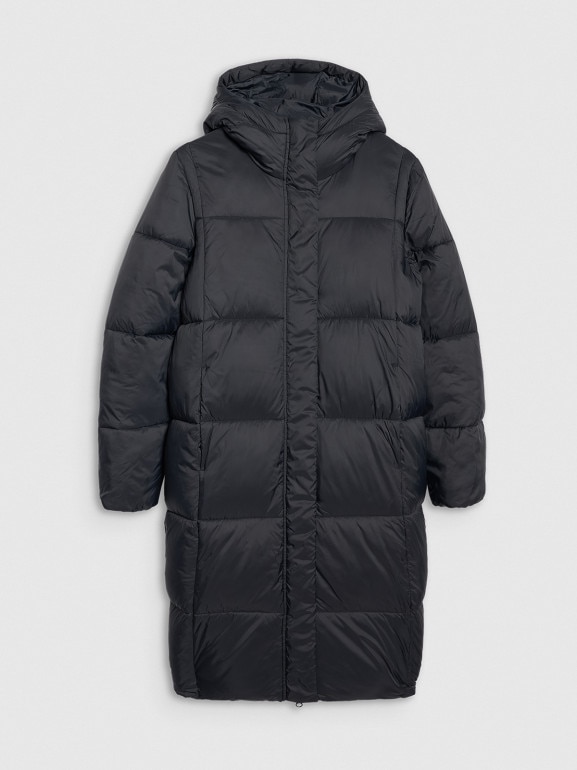 Damski płaszcz puchowy pikowany 4F 4FWAW25TDJAF586 - czarny