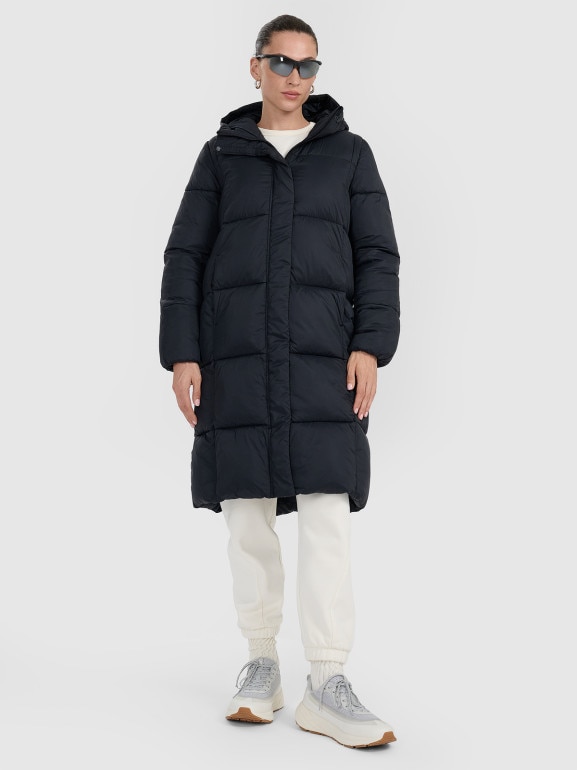 Damski płaszcz puchowy pikowany 4F 4FWAW25TDJAF586 - czarny