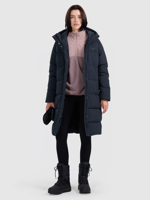 Damski płaszcz puchowy pikowany 4F 4FWAW25TDJAF587 - czarny