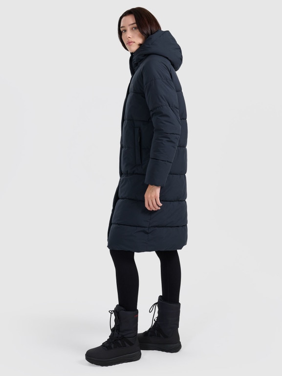 Damski płaszcz puchowy pikowany 4F 4FWAW25TDJAF587 - czarny