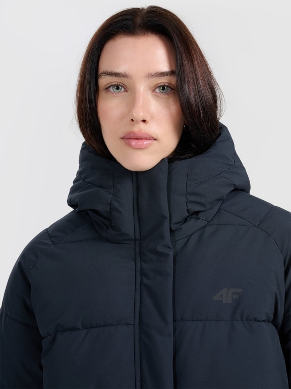 Damski płaszcz puchowy pikowany 4F 4FWAW25TDJAF587 - czarny