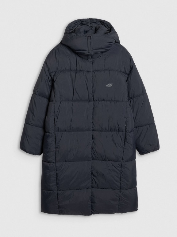 Damski płaszcz puchowy syntetyczny 4F 4FWAW25TDJAF588 - czarny