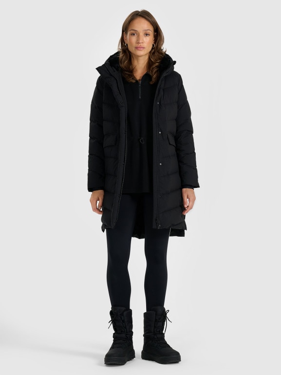 Damski płaszcz puchowy z naturalnym wypełnieniem 4F 4FRAW25TDJAF0812 - czarny