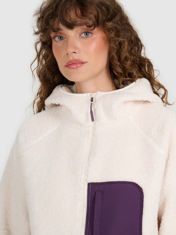 Damski polar rozpinany z kapturem 4F 4FWAW25TFLEF330 - biały