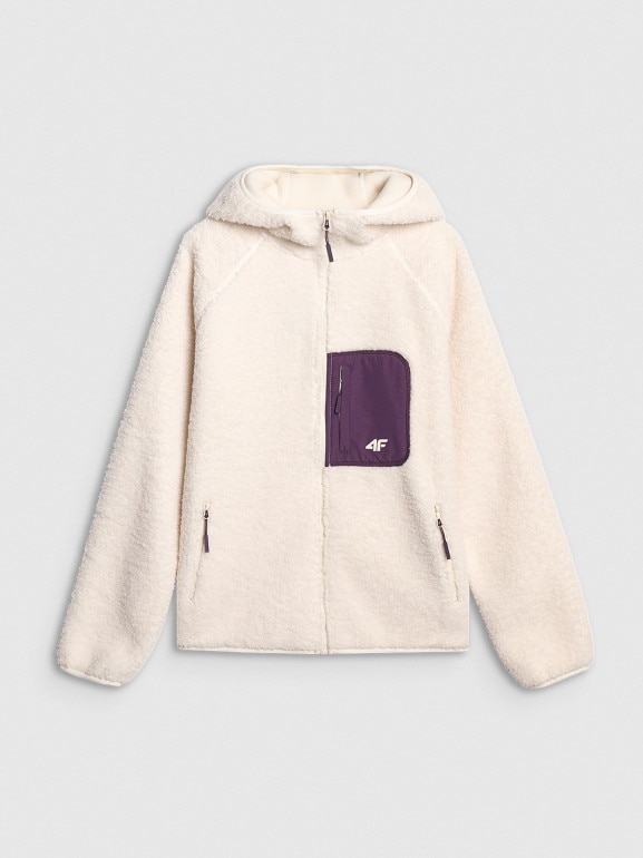 Damski polar rozpinany z kapturem 4F 4FWAW25TFLEF330 - biały