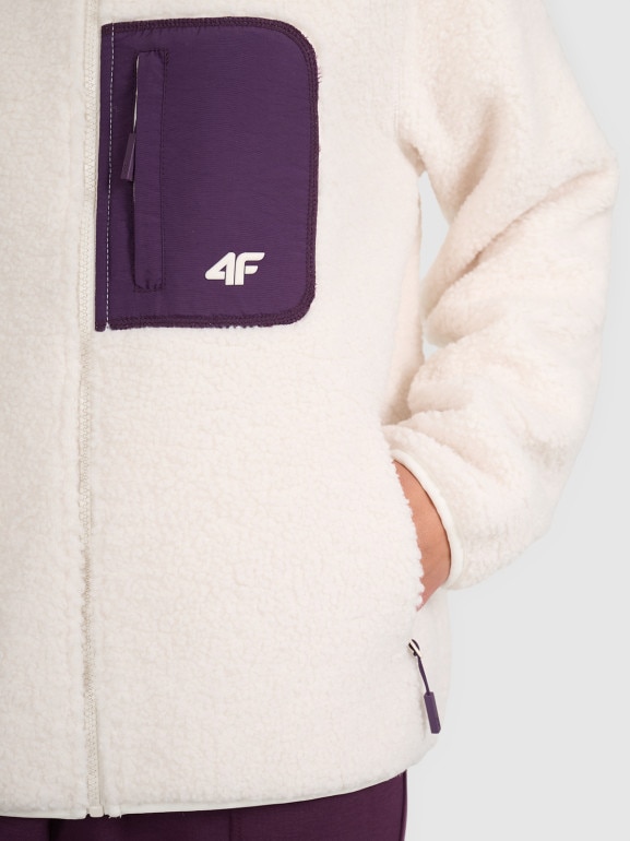 Damski polar rozpinany z kapturem 4F 4FWAW25TFLEF330 - biały