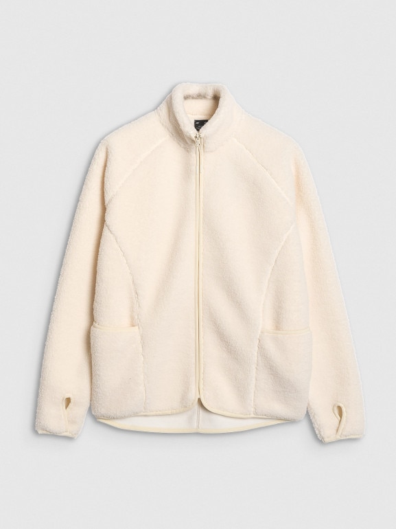 Damski polar szerpa rozpinany bez kaptura 4F 4FWAW25TFLEF328 - biały