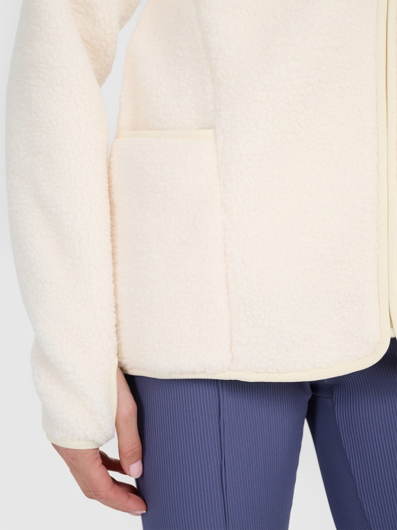 Damski polar szerpa rozpinany bez kaptura 4F 4FWAW25TFLEF328 - biały