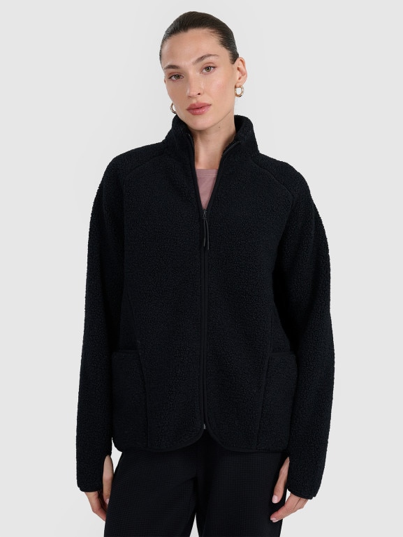 Damski polar szerpa rozpinany bez kaptura 4F 4FWAW25TFLEF328 - czarny