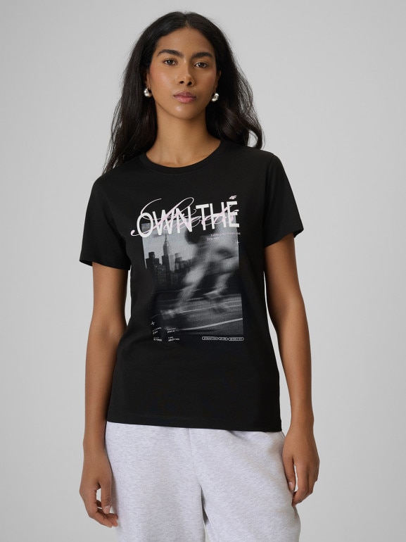 Damski t-shirt z nadrukiem 4F 4FRSS26TTSHF4254 - czarny