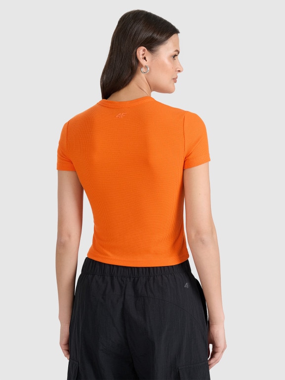 Damski t-shirt basic 4F 4FRSS25TTSHF2749 - pomarańczowy
