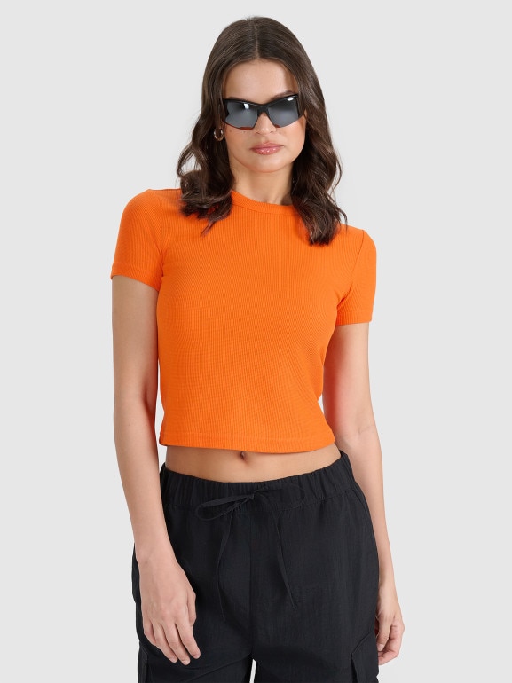 Damski t-shirt basic 4F 4FRSS25TTSHF2749 - pomarańczowy