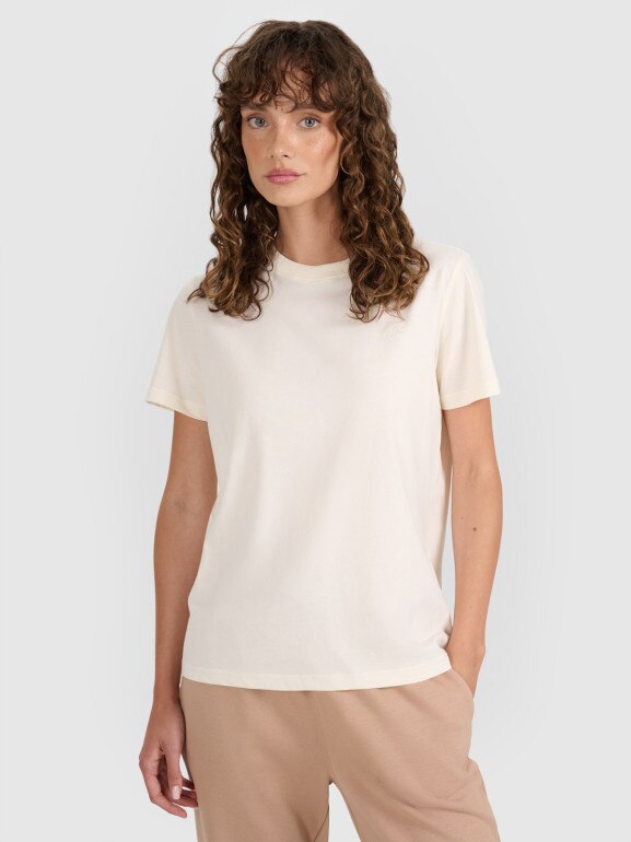Damski t-shirt basic 4F 4FWAW25TTSHF297 - beżowy