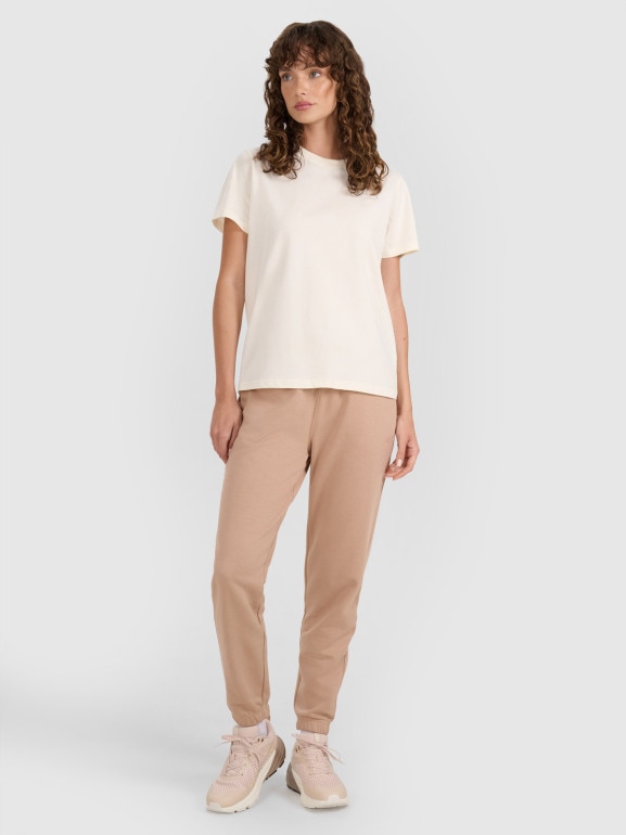 Damski t-shirt basic 4F 4FWAW25TTSHF297 - beżowy