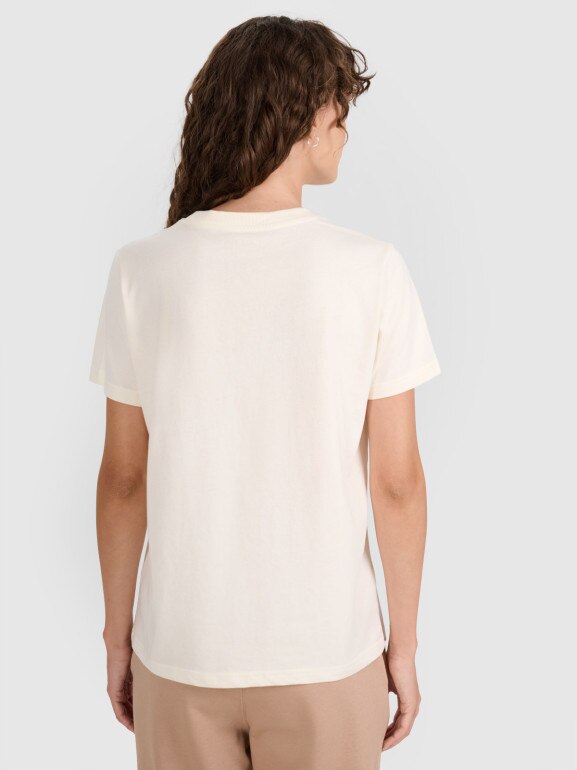 Damski t-shirt basic 4F 4FWAW25TTSHF297 - beżowy