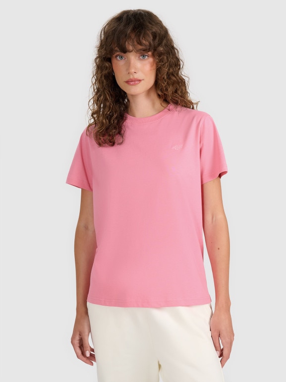 Damski t-shirt basic 4F 4FWAW25TTSHF297 - różowy
