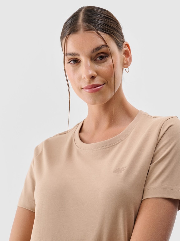 Damski t-shirt basic 4F 4FWMM00TTSHF2356 - beżowy