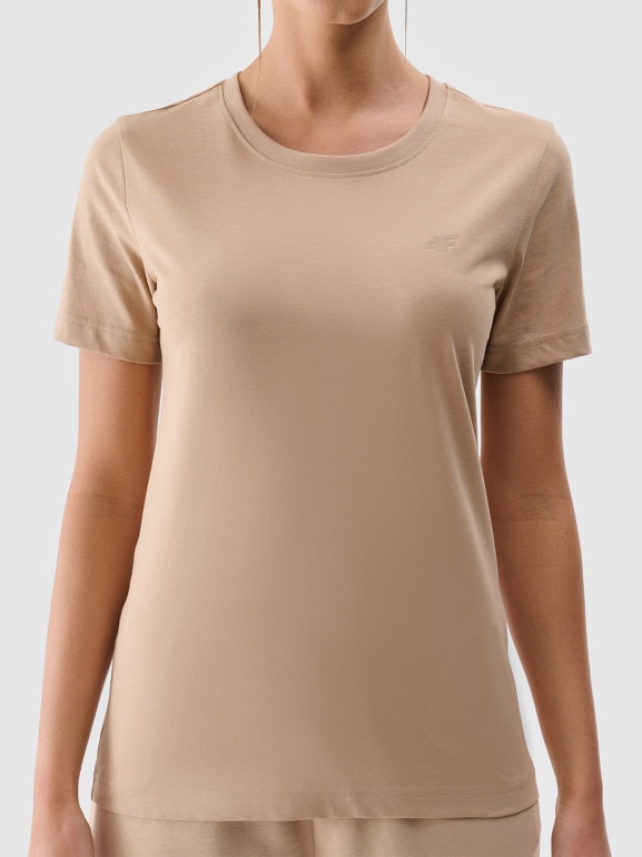 Damski t-shirt basic 4F 4FWMM00TTSHF2356 - beżowy