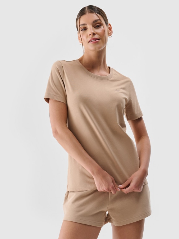 Damski t-shirt basic 4F 4FWMM00TTSHF2356 - beżowy