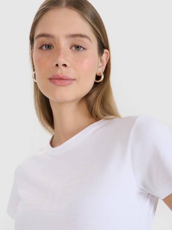 Damski t-shirt basic 4F 4FWMM00TTSHF2674 - biały