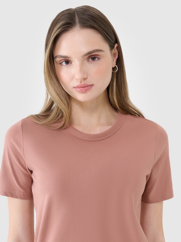 Damski t-shirt basic 4F 4FWSS25TTSHF1991 - beżowy