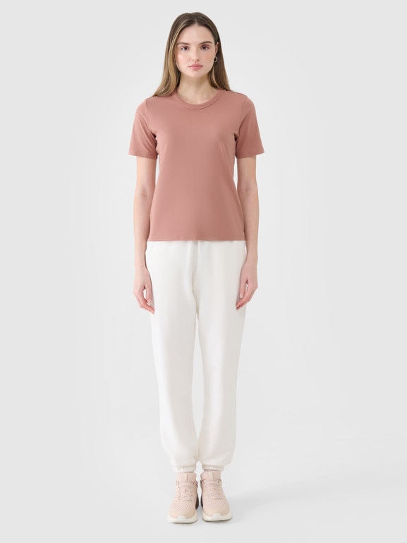 Damski t-shirt basic 4F 4FWSS25TTSHF1991 - beżowy