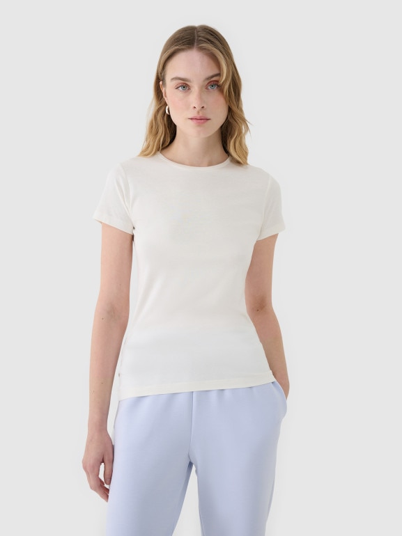 Damski t-shirt basic 4F 4FWSS25TTSHF1995 - biały