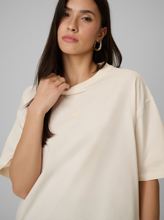 Damski t-shirt basic 4F 4FWSS26TTSHF2744 - beżowa