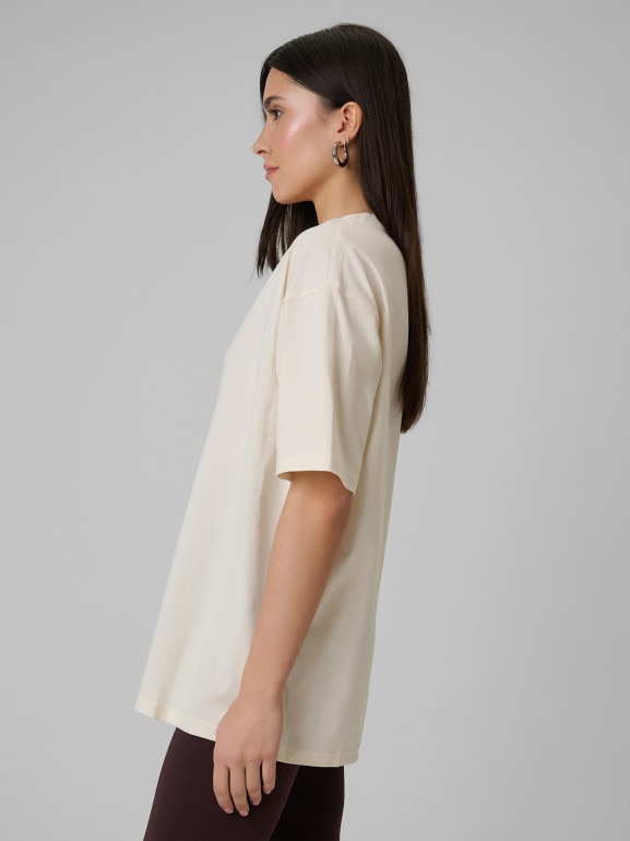 Damski t-shirt basic 4F 4FWSS26TTSHF2744 - beżowa