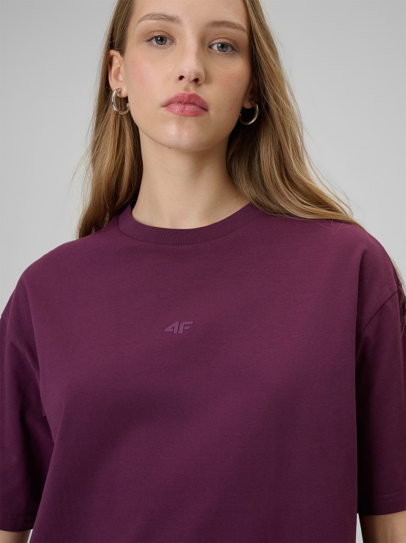 Damski t-shirt basic 4F 4FWSS26TTSHF2744 - burgundowy