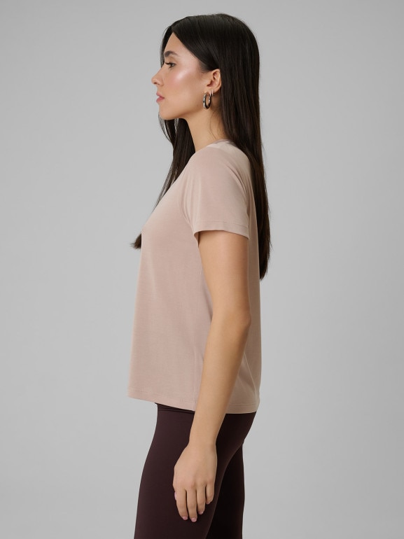 Damski t-shirt basic 4F 4FWSS26TTSHF2773 - beżowy