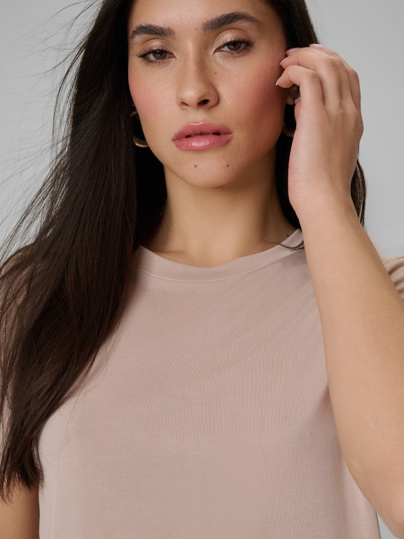 Damski t-shirt basic 4F 4FWSS26TTSHF2773 - beżowy