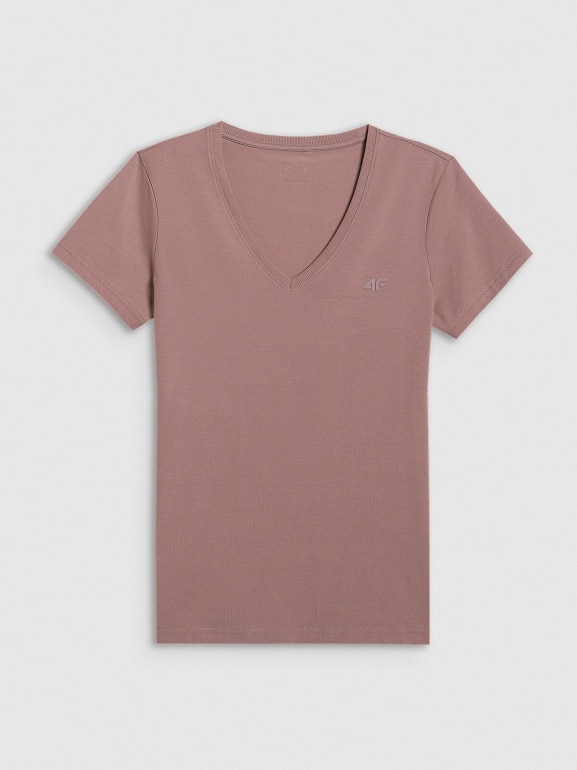 Damski t-shirt bez nadruku 4F 4FWAW25TTSHF2972 - beżowy