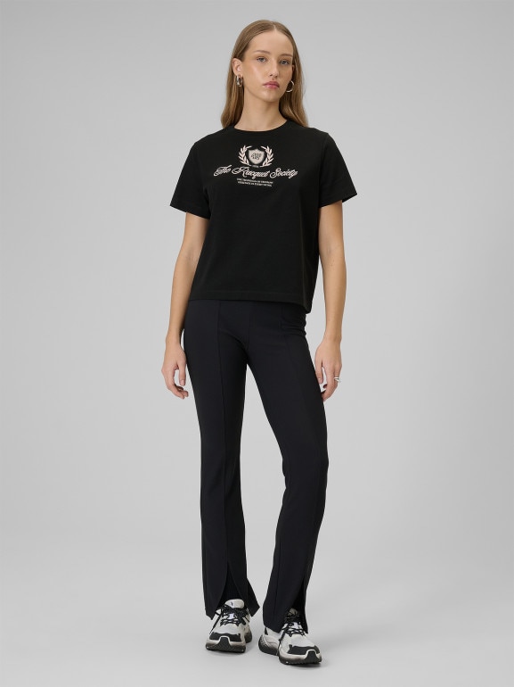 Damski t-shirt boxy z nadrukiem 4F 4FWSS26TTSHF2738 - czarny