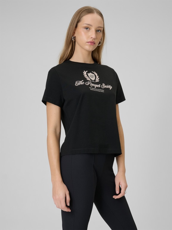 Damski t-shirt boxy z nadrukiem 4F 4FWSS26TTSHF2738 - czarny