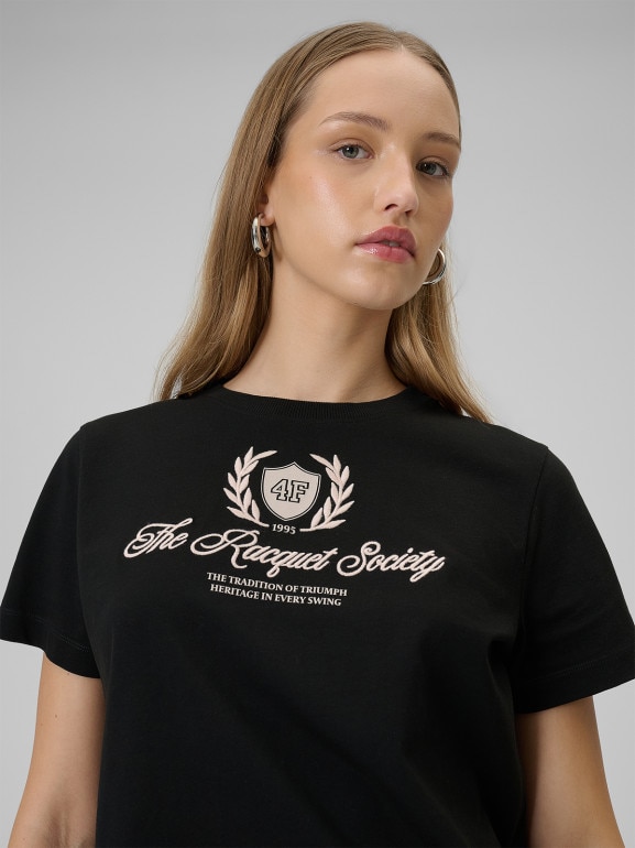 Damski t-shirt boxy z nadrukiem 4F 4FWSS26TTSHF2738 - czarny