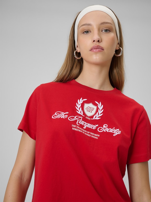 Damski t-shirt boxy z nadrukiem 4F 4FWSS26TTSHF2738 - czerwony