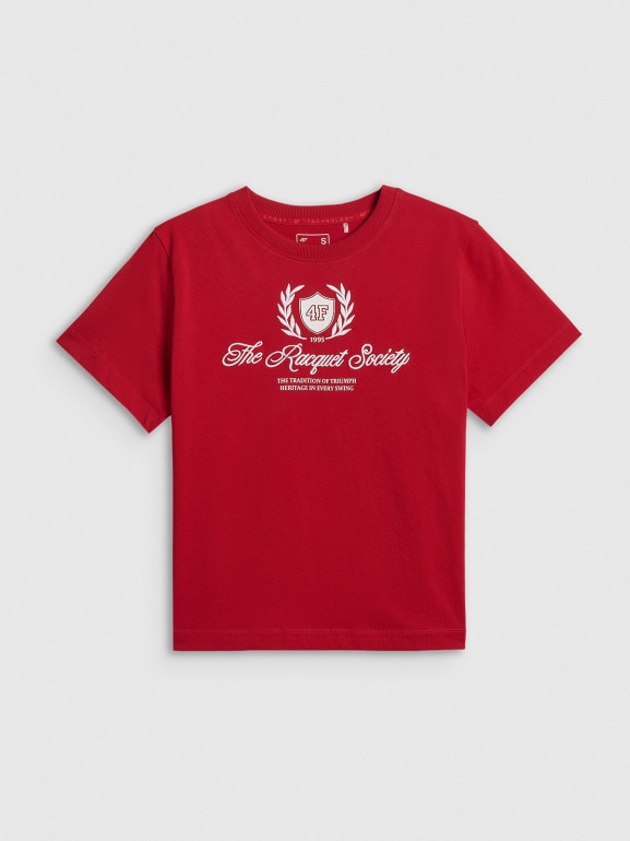 Damski t-shirt boxy z nadrukiem 4F 4FWSS26TTSHF2738 - czerwony