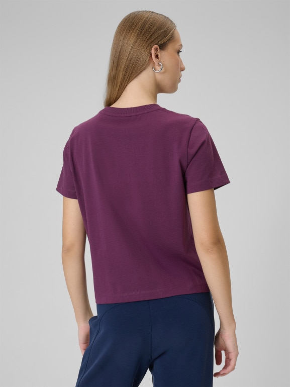 Damski t-shirt boxy z nadrukiem 4F 4FWSS26TTSHF2738 - burgundowy